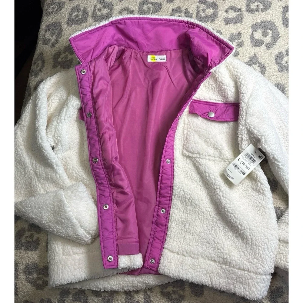 Girls L (14/16) Epic Threads jacket. Snowfall white & purple color. Super soft,